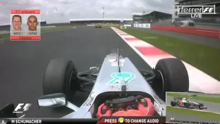 F1 Chases onboard F1 2012   R09   Michael Schumacher vs Hamilton Silverstone   YouTube 1