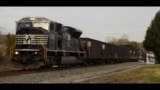 NS SD80MAC at Notch 8 leads 809 solo south plus other trains