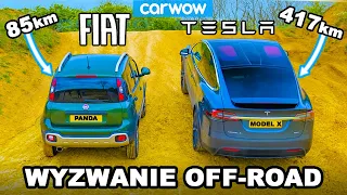 Tesla Model X v Fiat Panda Cross: WYŚCIG UP-HILL & który jest najlepszy w OFF-ROAD!