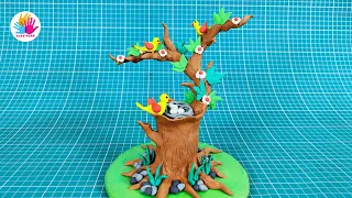 Bird on Tree with Clay/ Bird Nest/ Clay Modelling Art/ Making Tree with Clay/ Easy Clay Art & Craft