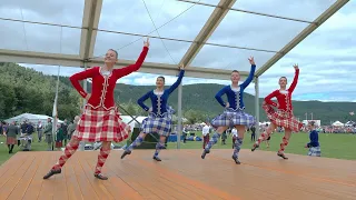 Champion Scottish dancers compete in the Highland Fling during 2023 Ballater Highland Games