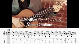 Le Papillon Op. 50, N. 6 Guitar Tablature and Notation Play Along in HD