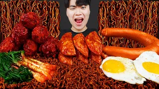 ASMR MUKBANG | Fried Chicken, black bean noodles, kimchi, sausage korean eating sound !