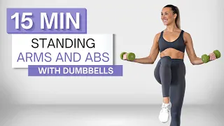 15 min STANDING ARMS AND ABS WORKOUT | With Dumbbells | Upper Body | No Repeats