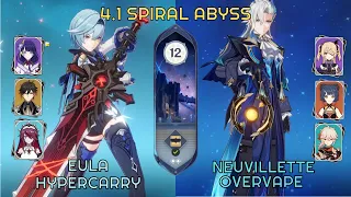 NEW 4.1 Spiral Abyss Floor 12 | C1 Eula Hypercarry and C0R0 Neuvillette Overvape | Genshin Impact