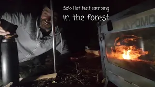Wild camping Scotland. Solo hot tent camping in the forest. Minimal gear, basic camp food.