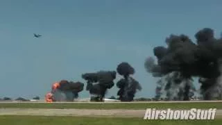 WWII Bombers (B-24/B-25s) - Flybys with Pyro and Wall of Fire - EAA AirVenture Oshkosh 2014