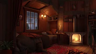 Cozy Cottage Ambience - Gentle Night Rain and Crackling Fireplace Sounds