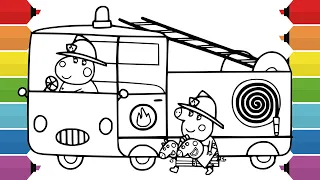 Peppa Pig and the Fire Engine Coloring Pages for Kids