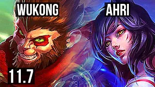 WUKONG vs AHRI (TOP) | 7 solo kills, Legendary, 500+ games, 19/4/4 | EUW Diamond | v11.7