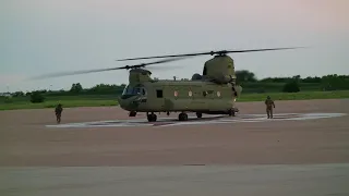 CH-47C Chinook start up/departure from Max Westheimer Airport