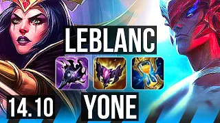 LEBLANC vs YONE (MID) | Rank 2 LeBlanc, 6 solo kills, Rank 27 | KR Grandmaster | 14.10