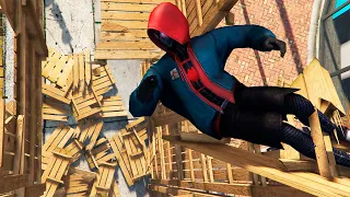 GTA 5 Stunning Ragdolls #113 - Spiderman Miles Morales Tables Fails (Slow Motion)