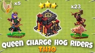 Th10 Queen Charge Hog Riders Attack Strategy | Th10 Mass Hog | Th10 Hog Riders Attack Strategy - Coc