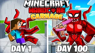 I Survived 100 DAYS as CARNAGE in HARDCORE Minecraft!