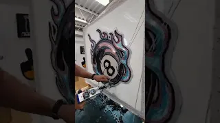 Making an 8 BALL ON FIRE CUSTOM RUG! PART 2 #art #diy #shorts #rugtufting #craft