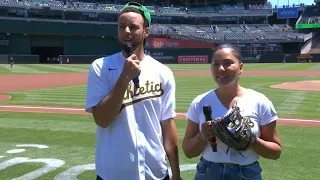 Steph and Ayesha Curry throw the first pitch ⚾