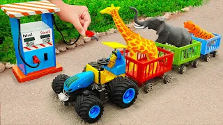 Diy tractor making mini Police Tractor Transporting Animals | diy mini Zoo & Animal Cages | HP Mini