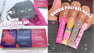 PINK BARBIE POLYGEL NAILS 💖 | TRYING MODELONES NEW SOILID CREME GEL POLISH COLLAB | Nail Tutorial