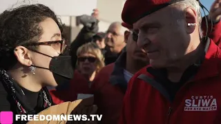 Protestor Confronts Curtis Sliwa over "Tent City" Migrant Rally in Floyd Bennett Field NYC