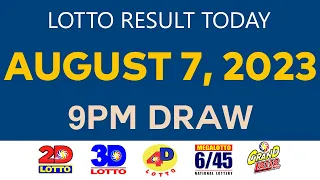 Lotto Result Today AUGUST 7 2023 9PM Ez2 Swertres 2D 3D 4D 6/45 6/55 PCSO