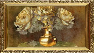 Golden Roses , Vintage Oil Painting | Framed Art Screensaver for TV