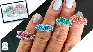 Kissing Crystals Beaded Ring Tutorial using seed beads and 4mm bicone crystals DIY Jewelry Making