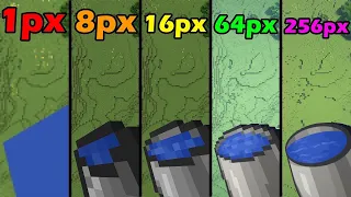 water bucket MLG in 1px vs 8px vs 16px vs 64px vs 256px