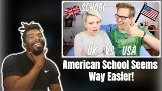 AMERICAN REACTS TO School! British VS American! | Evan Edinger & Emma Blackery