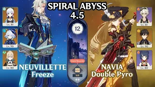 Neuvillette C0 Freeze & Navia C0 Double Pyro Ver.4.5 Spiral Abyss Floor 12 ☆9 Stars【Genshin Impact】