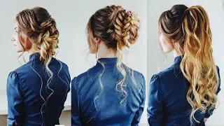 3 Easy Hairstyles: Prom hair half up ponytail Braided bun Loose side bun KuklaLu Compilation