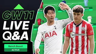 FPL GW11: DEADLINE STREAM - BENCH BOOST ACTIVE - RANK 323rd! | Fantasy Premier League Tips 21/22