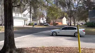 White on white BMW Alpina B7 750Li F02 with Straight Pipes Muffler Delete