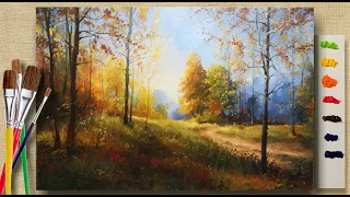 #49 Осенний ПЕЙЗАЖ МАСЛОМ. Как нарисовать осень маслом.  Autumn Landscape Oil Painting. How to Paint