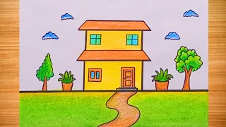 Building 🏫 house 🏡 drawing || building house 🏡 drawing easy || two buildings house drawing #drawing