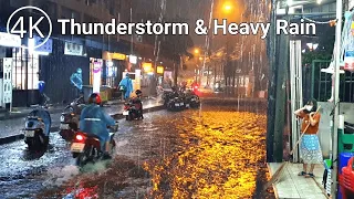 [4K THAILAND] Walking in Thunderstorm, Heavy Rain and Flash Flood in Bangkok