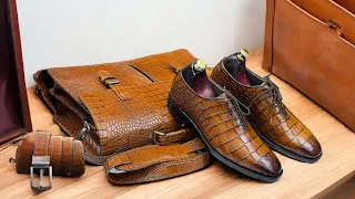 How To make Handmade Alligator Print Leather Laptop Bags, start To End Process cowhide, Briefcase