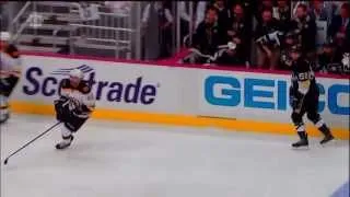 David Krejci rocks Kris Letang against the boards June 3 2013 HD Game 2