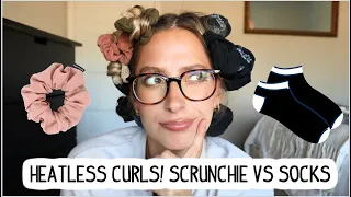 TESTING SOCK CURLS VS SCRUNCHIE CURLS! OVERNIGHT HEATLESS CURLS FOR SHORT, MEDIUM, AND LONG HAIR!