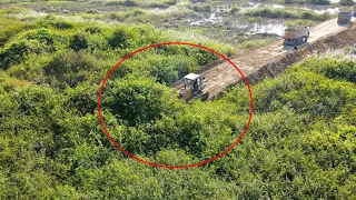 Excellent Project Build New Road , KOMATSU D58P Bulldozer Pushed Soil to Forestry & Truck 25 5Ton