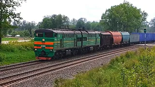 2ТЭ10У-0218 with freight train on stretch Aizkraukle-Koknese