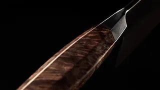 STEELPORT Chef Knife Close-Up - 52100 Carbon Steel  Knife with Oregon Big Leaf Maple Burl Handle