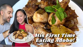 European Husband Eats Chicken Adobo For the First Time! Filipino Easy Recipe