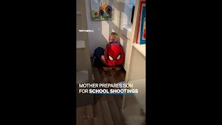 US mother shows son what to do during a school shooting