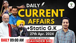 Current Affairs | PSSSB, PPSC & Punjab Police | 27th Apr. 2024 | Davinder Sir | Success Tree Punjab