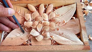 beautiful wood carving  || wood carving flower and leaf || wood carving ideas