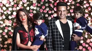 Krishna Abhishek With Wife Karishma Shah &  Twin Kids At Kapil Sharma Wedding Reception