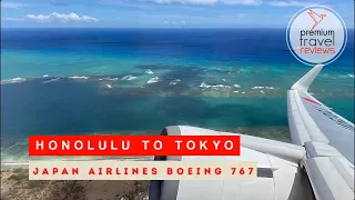 Japan Airlines Boeing 767 in economy from Hawaii: Honolulu to Tokyo (spectacular take-off)