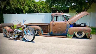 Vintage Bobber Motorcycle & Ratrod Chevy Truck - Generation Oldschool & After Hours Bikes