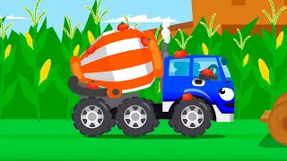 Бетономешалка и игры с Трактором - Истории Машинок - Мультфильмы для детей